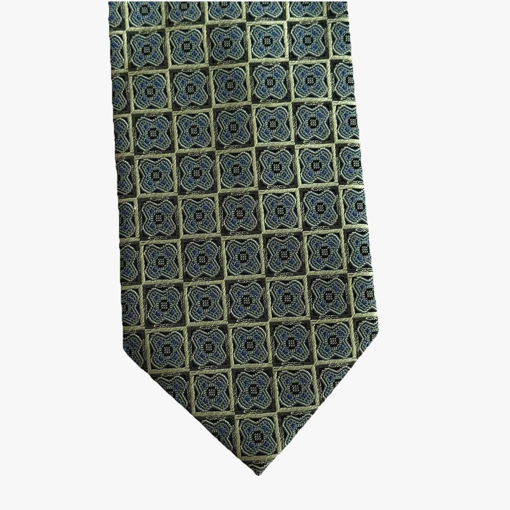 Men's Kenneth Roberts Platinum Tie Geometric Square Pattern Silk Hand Made